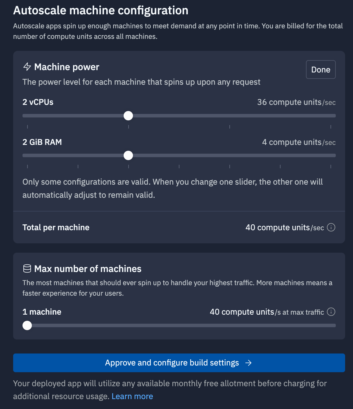 Machine Power & Max Instances 설정